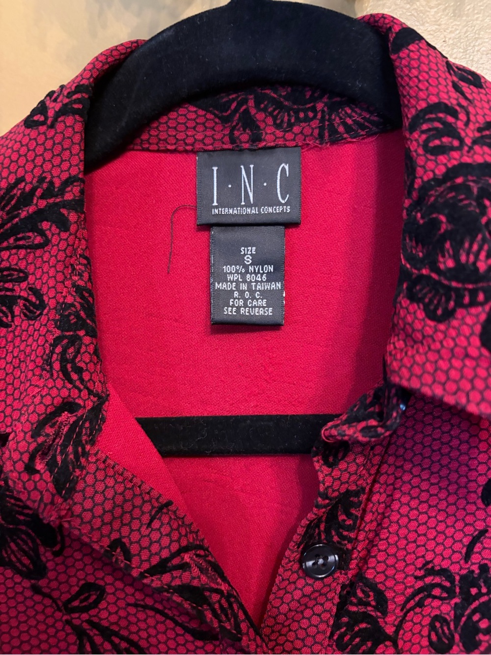 INC International Concepts Fuchsia Button-Down Shirt with Black Floral Print - Picture 5 of 6